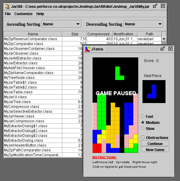 jar util and tetris